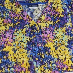 Tafford Colorful Scrub Top Women's Sz Small Yellow Purple Pink (S1)